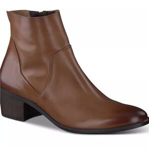 Paul Green Suzette Women’s Brown Leather Ankle Boots Side Zip Low Heel 8.5
